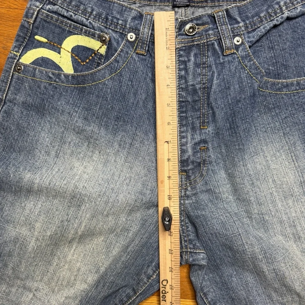 Delf Trading Jeans Men's 34x32 Y2K Wide Leg Grunge Evisu Style Denim Embroidered
